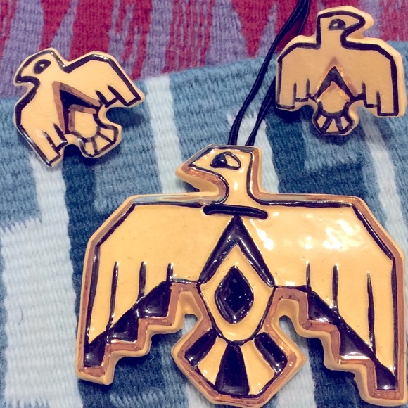 Unique VNTG Native American Thunderbird style necklace and earrings (1950’s) - Picture 2 of 7